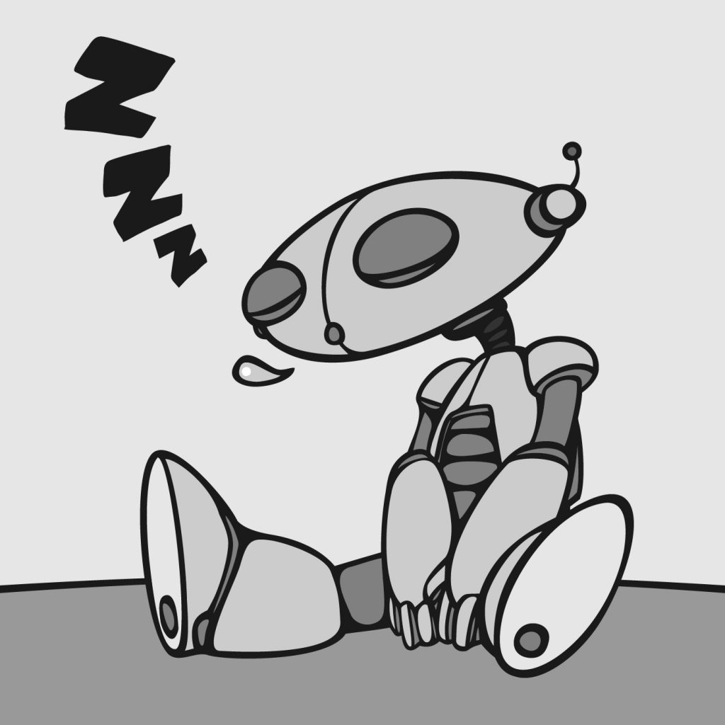 Sleeping Robot Character Inkblot Cartoon Style Vector
