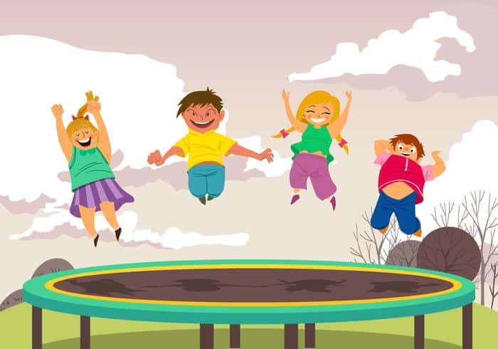 Boy And Girl Jumping On Trampoline Vector