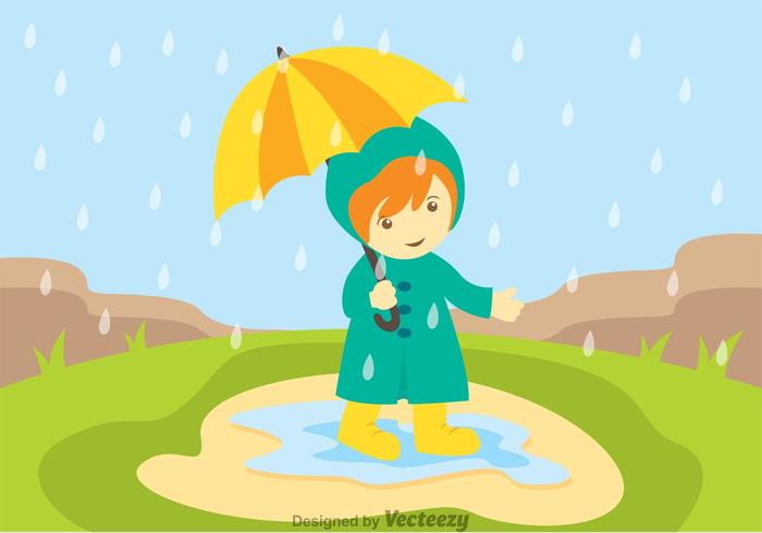 Little Girl In Spring Showers Vector