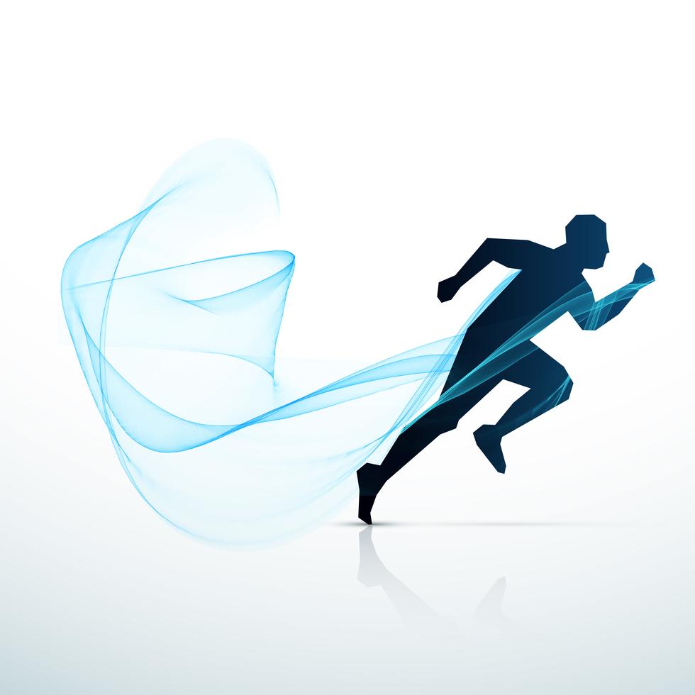 Man Running With Blue Flowing Wave Vector