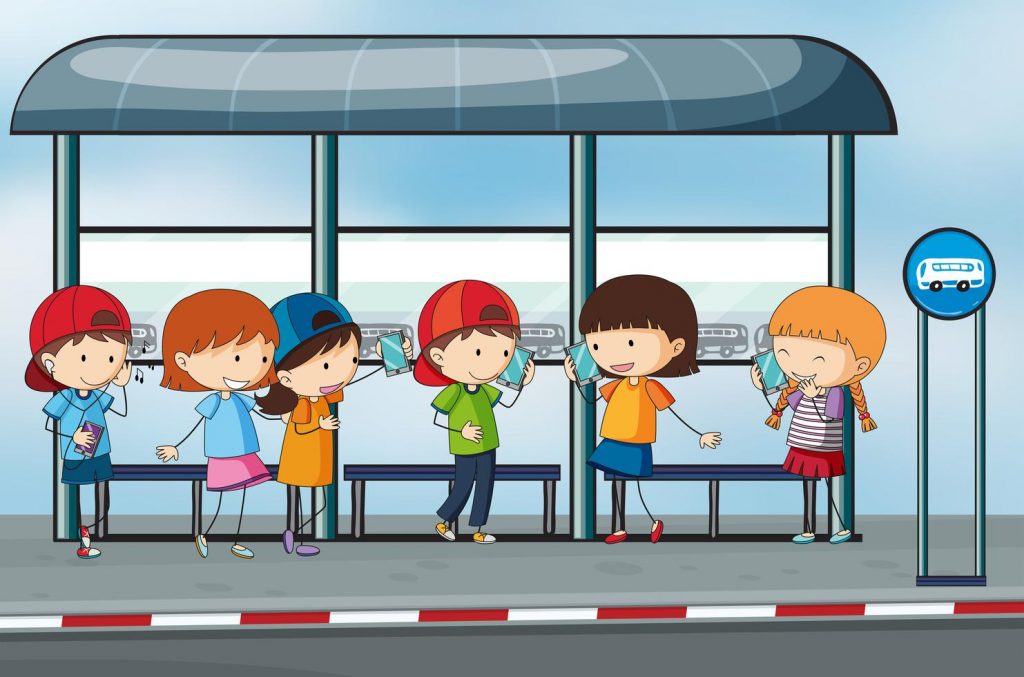 Many People Waiting At The Bus Stop Vector