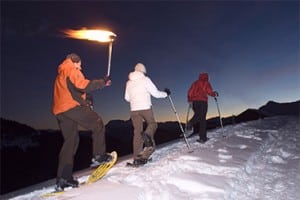 French holiday courses - snow shoeing at night