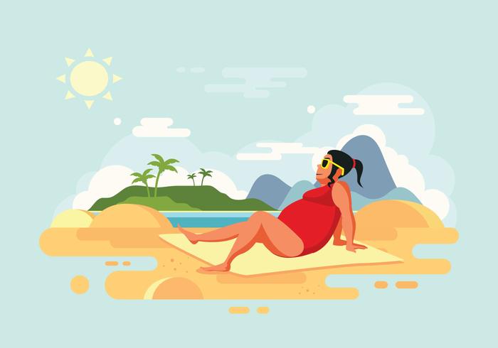 sunbathing-woman-on-beach-vector-illustration