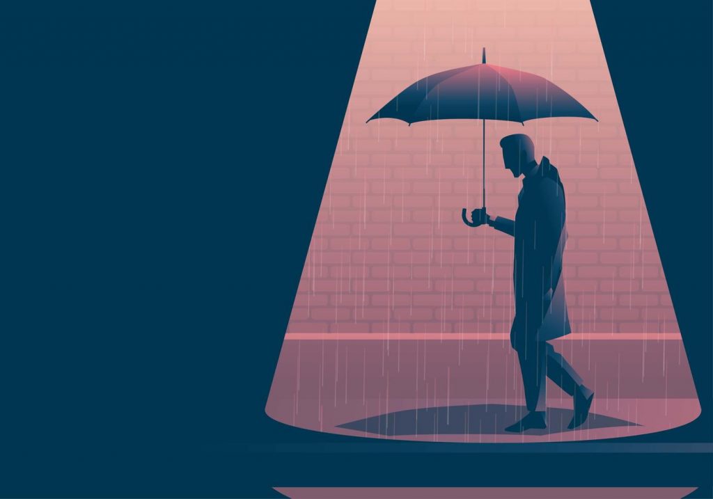 Vector Boy Wearing Raincoat Walking With Umbrella